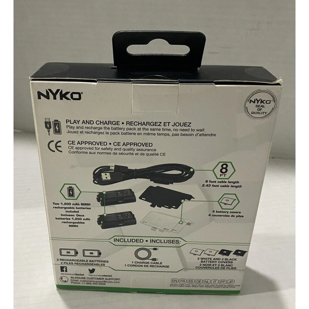 Nyko Power Kit Plus For XBox One Charge Cable & Rechargeable Batteries New